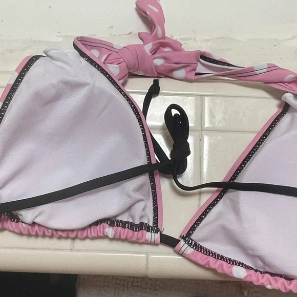 PINK AND WHITE POLKA DOT STRING BIKINI SET SIZE SMALL - Picture 12 of 16